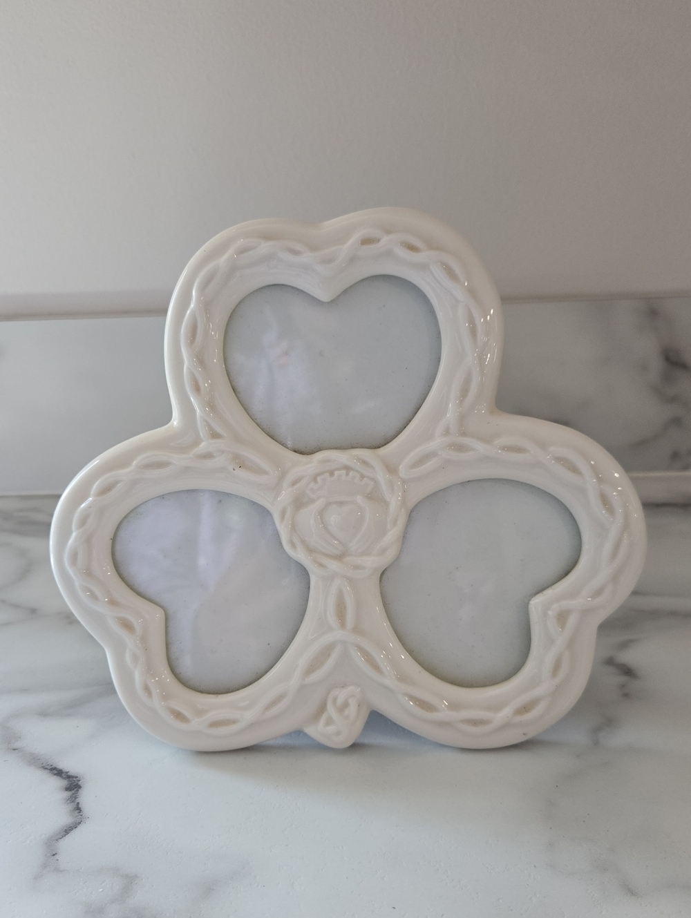 Triple Heart picture frame shaped like a shamrock Center Irish Claddagh Photo